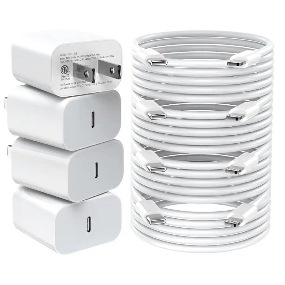 White USB-C Wall Charger and Cable Set iPhone 14/13/12/11 iPad